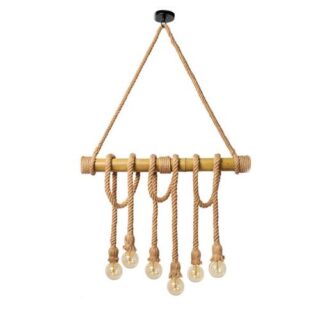 6 Lights Natural Bamboo and Hemp Rope Pendant