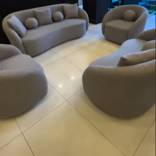 Modern 6 Seater Grey Curved Sofa - Boucle Fabric Couch