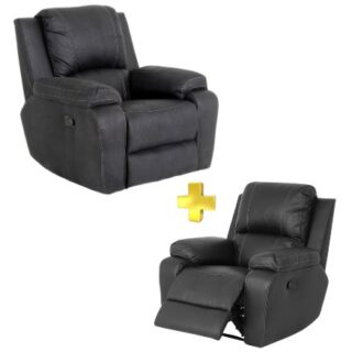 2 Black Embossed Suede Motorist Single Couch Sofa Recliners