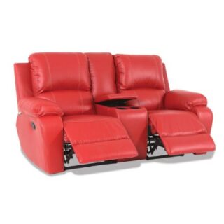 2 Seater Red Leather Motorist Couch Sofa Recliners with console