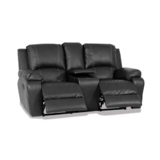 2 Seater BLACK Leather Motorist Couch Sofa Recliners with console