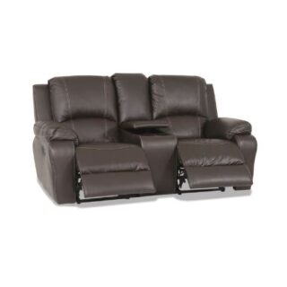 2 Seater Brown Leather Motorist Couch Sofa Recliners with console