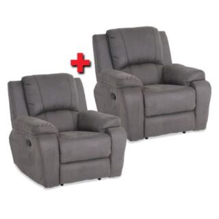 2 Grey Embossed Suede Motorist Single Couch Sofa Recliners