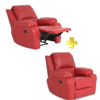 2 Red Embossed Suede Motorist Single Couch Sofa Recliners