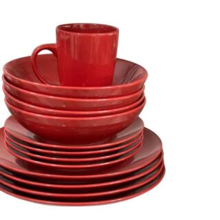 Red 16 Pieces Glossy Round Dinner Set