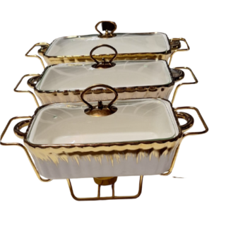 Set of 3 Luxurious White and Gold Food Warmers Chafing Dish