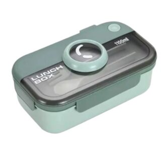 Green 1100ml Two-Compartment Lunch Box Spoon and Fork Set