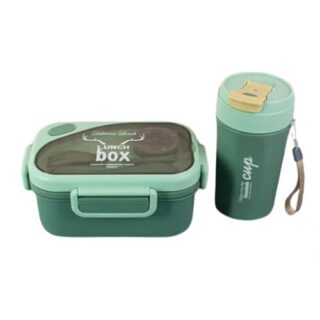 Green 1100ml Two-Compartment Lunch Box Bottle Spoon and Fork Set