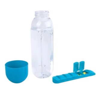 600ml Blue 2-in-1 Pill Box Cup with Water Bottle