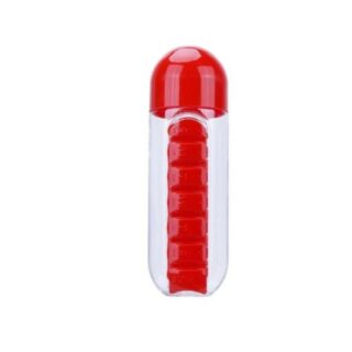 600ml Red 2-in-1 Pill Box Cup with Water Bottle