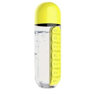 600ml Yellow 2-in-1 Pill Box Cup with Water Bottle