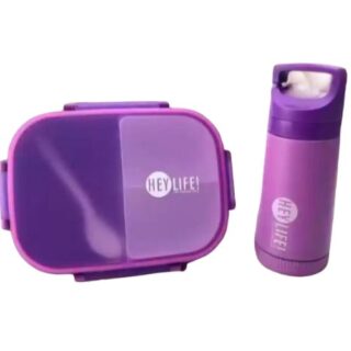 Purple 900ml 3-Compartment Lunch Box & 350ml Bottle Set