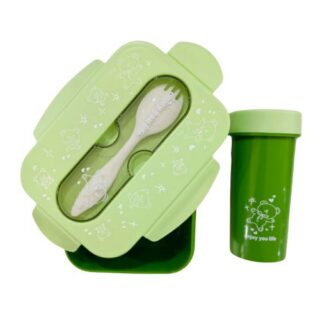 Green 100ml 3-Compartment Lunch Box Spoon & 350ml Bottle Set