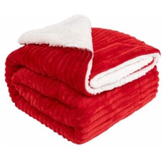 Ribbed Sherpa Flannel Blanket Fleece Throw Red